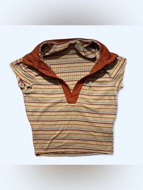 Girls' Striped Rust Collar Short-Sleeve Top